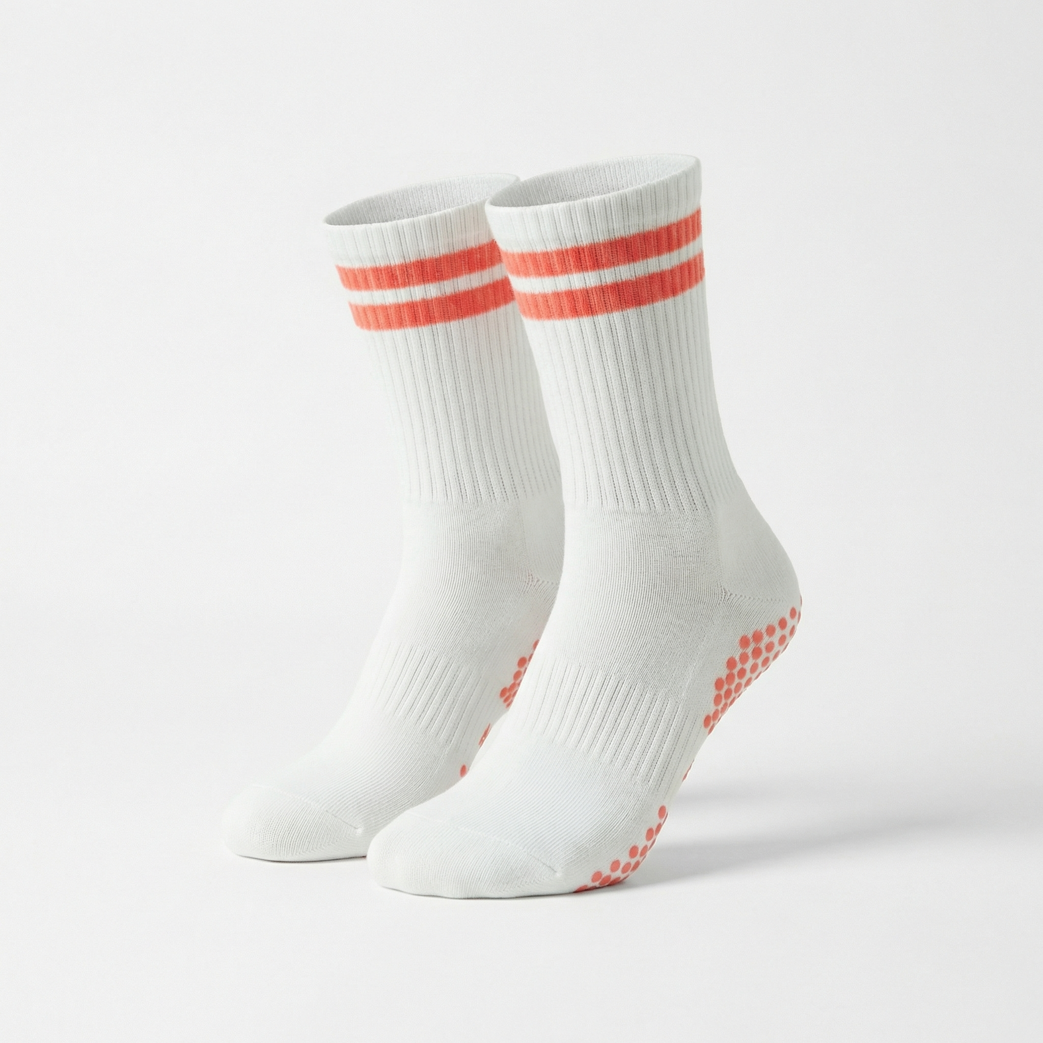 Chaussettes Grip Pilates Blanches – Bandes Corail