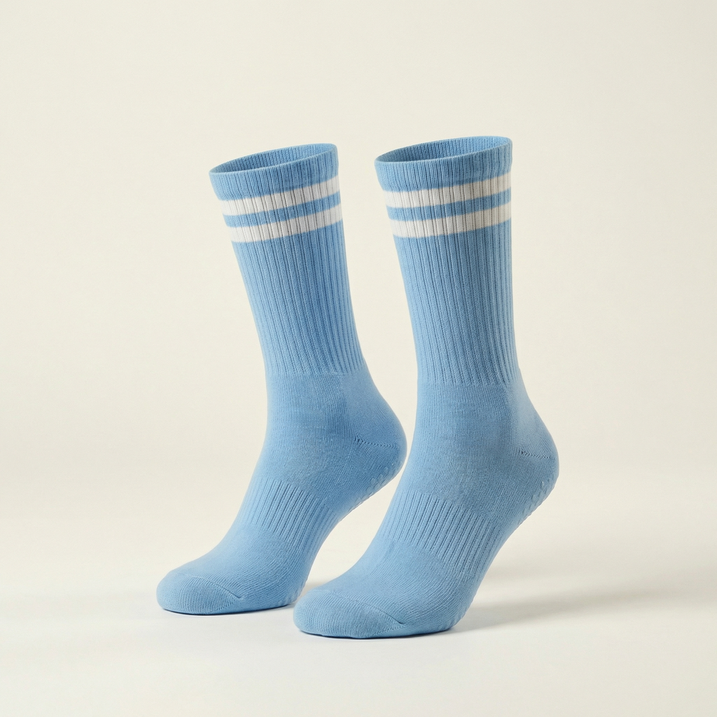 Chaussettes Grip Pilates Bleu – Bandes Blanches