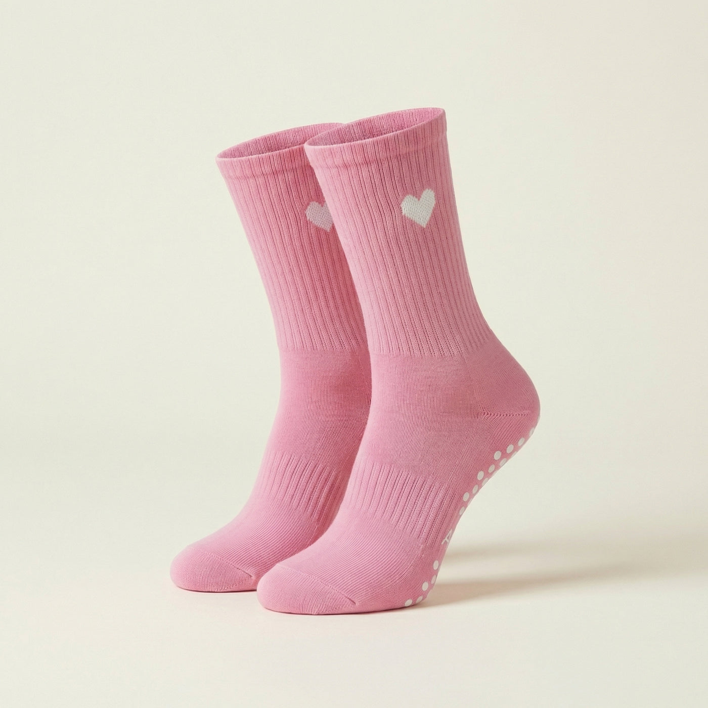Chaussettes Grip Pilates Rose – Cœur blanc