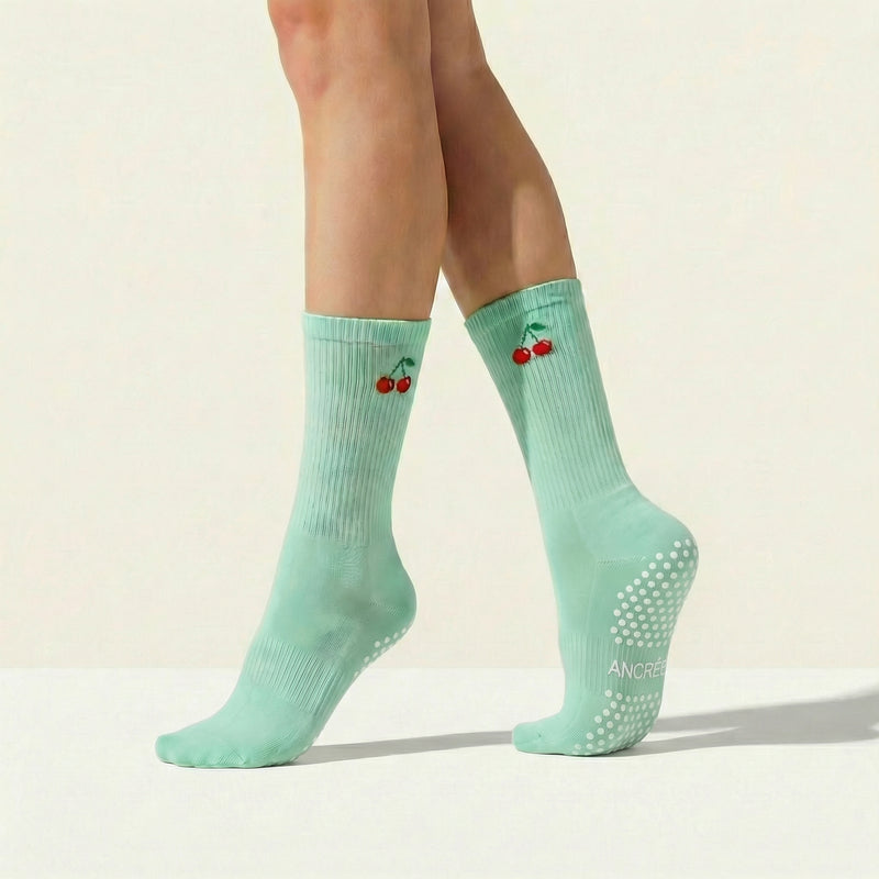 Chaussettes Grip Pilates Menthe – Cerises